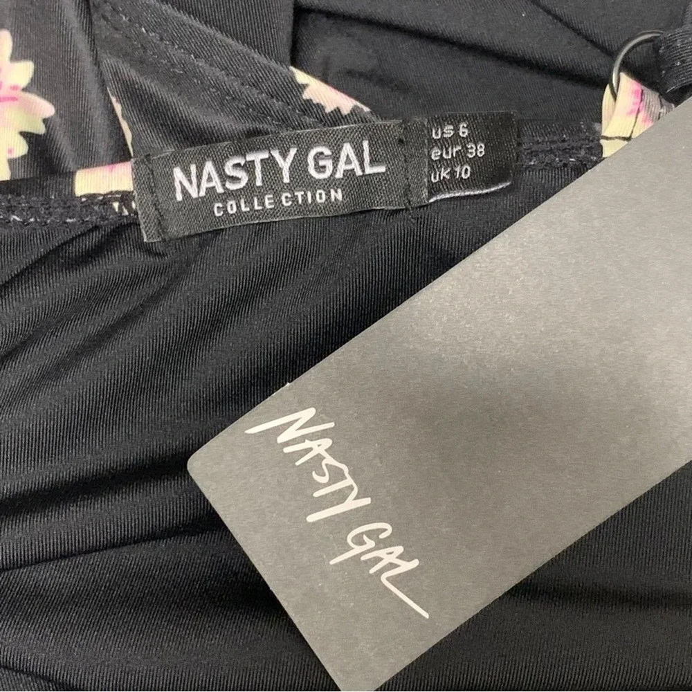 NWT Nasty Gal Recycled Daisy Print Tie Front High Thigh Swimsuit Size US 6 - Picture 6 of 10